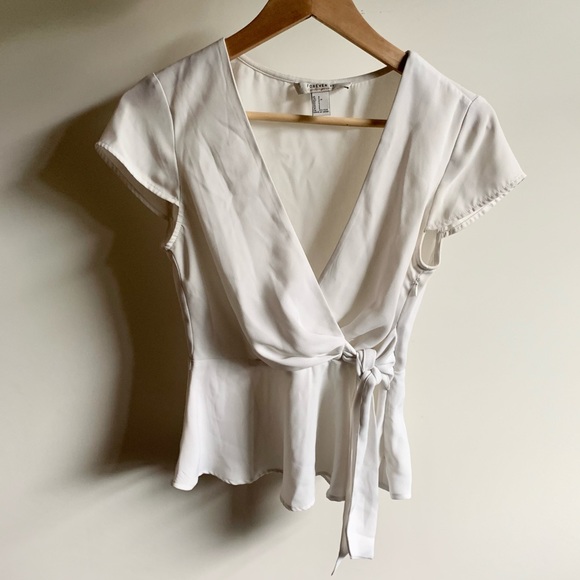 Forever 21 White Wrap Tie Top - Picture 1 of 3